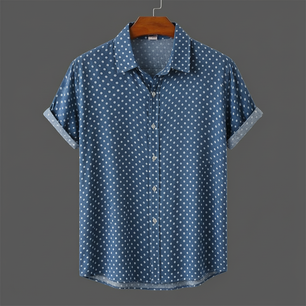 Men's Short-Sleeve Polka Dot Shirt in Blue