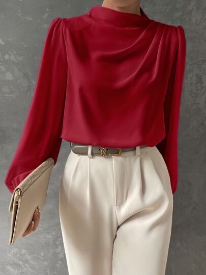Women's Bishop Sleeve Blouse in Red