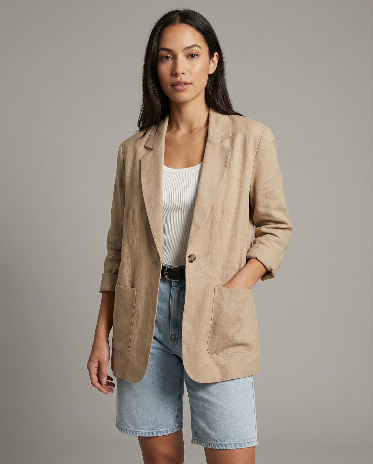Women's Herringbone Linen Blazer product photo