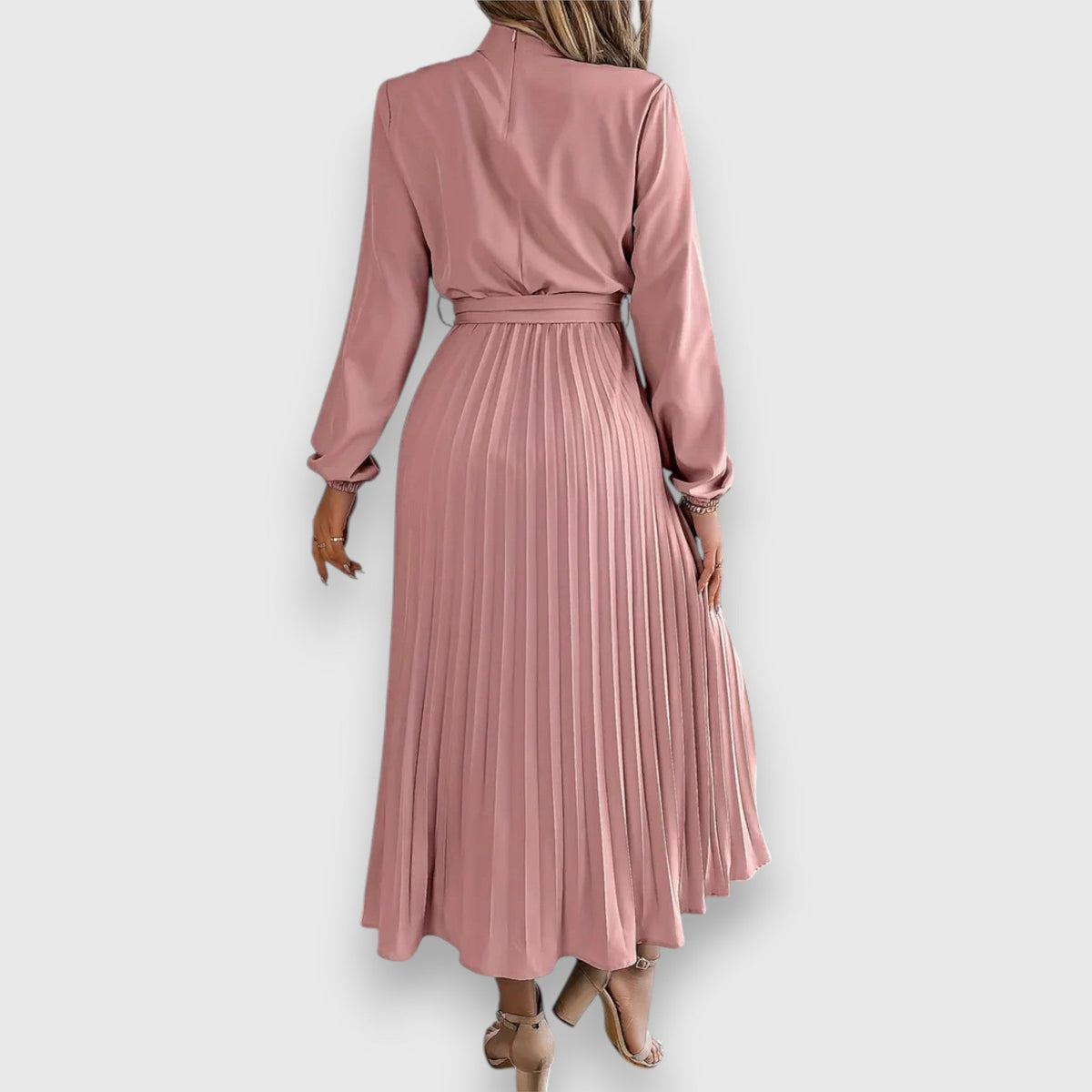Varia Apparel - Women's Mock Neck Pleated Midi Dress with Tie Belt - Product image 4