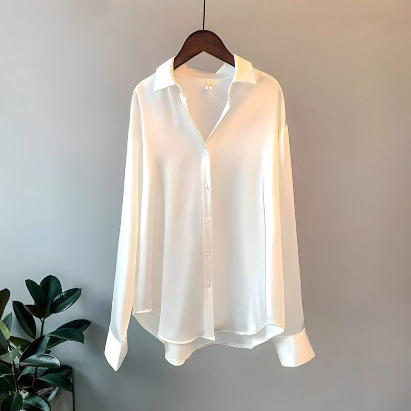 Women's Relaxed Satin Blouse in White