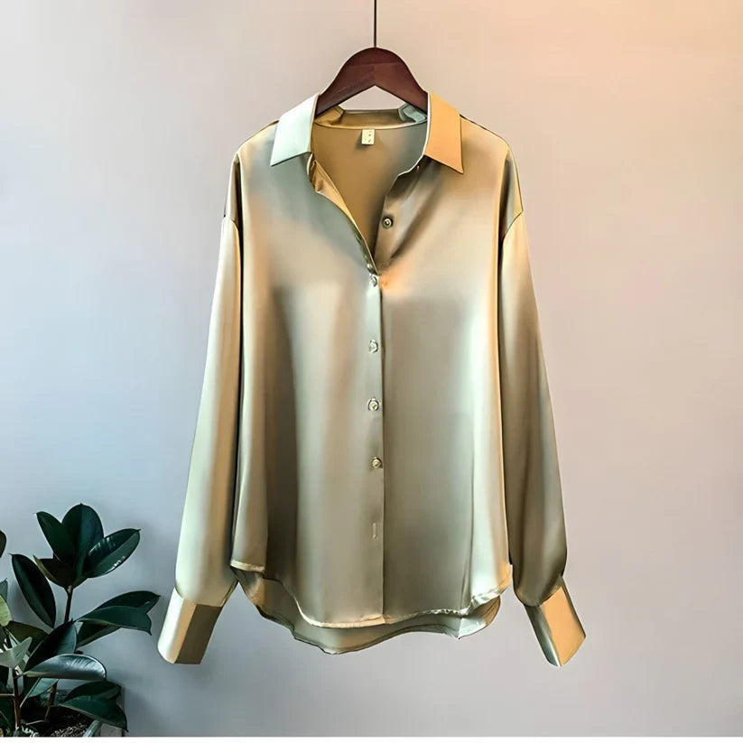 Women's Relaxed Satin Blouse in Green