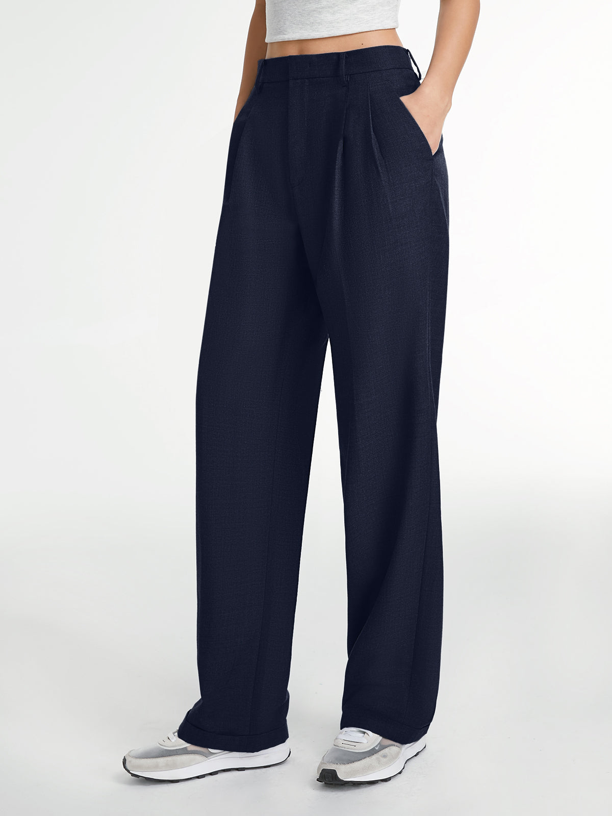 Women's Tailored Straight-Leg Dress Pants in Navy