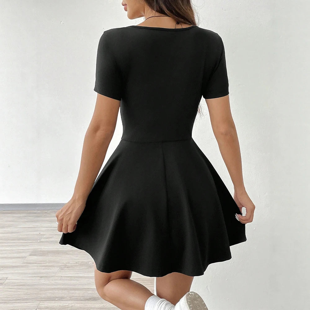 Women's A-Line Mini Dress with Square Neckline for Formal Events