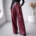 Women's high-rise pleated wide-leg leather-look pants in red, front view