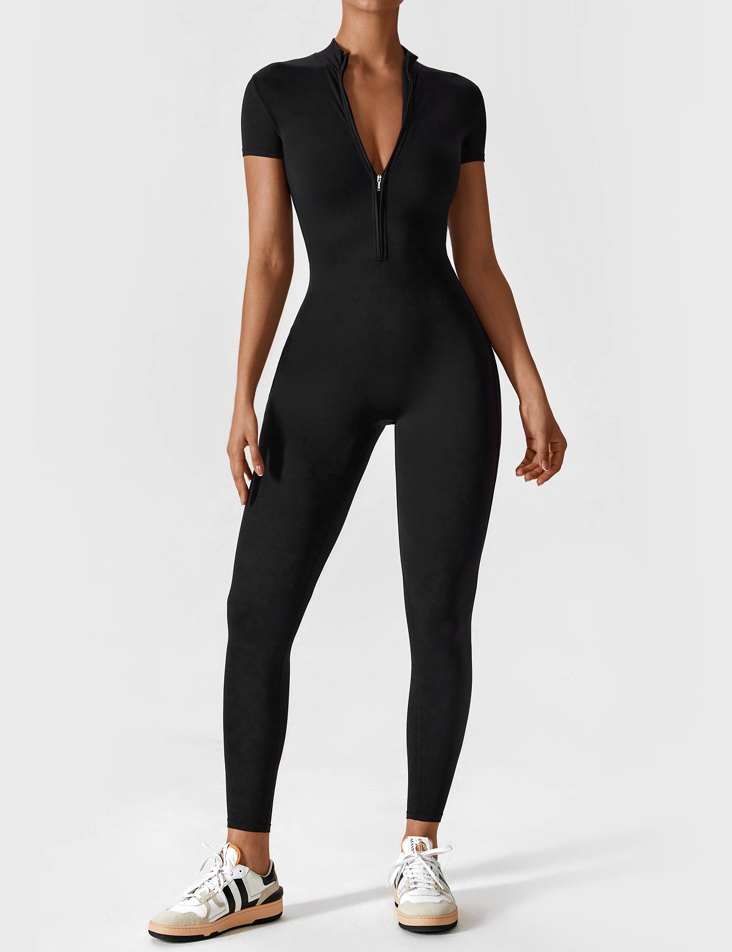 Women's Figure-Hugging Zip Athletic Jumpsuit