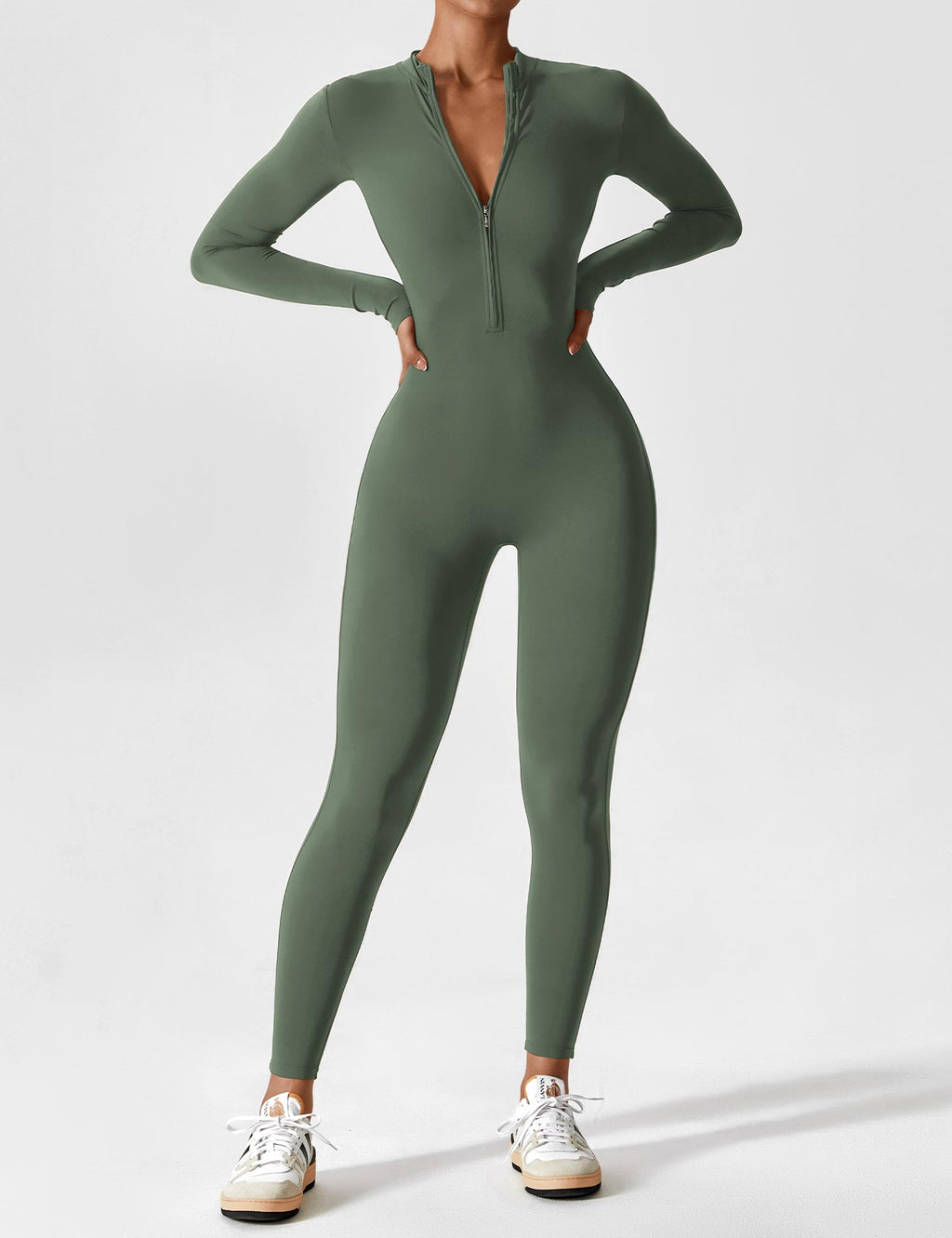 Women's Figure-Hugging Zip Athletic Jumpsuit