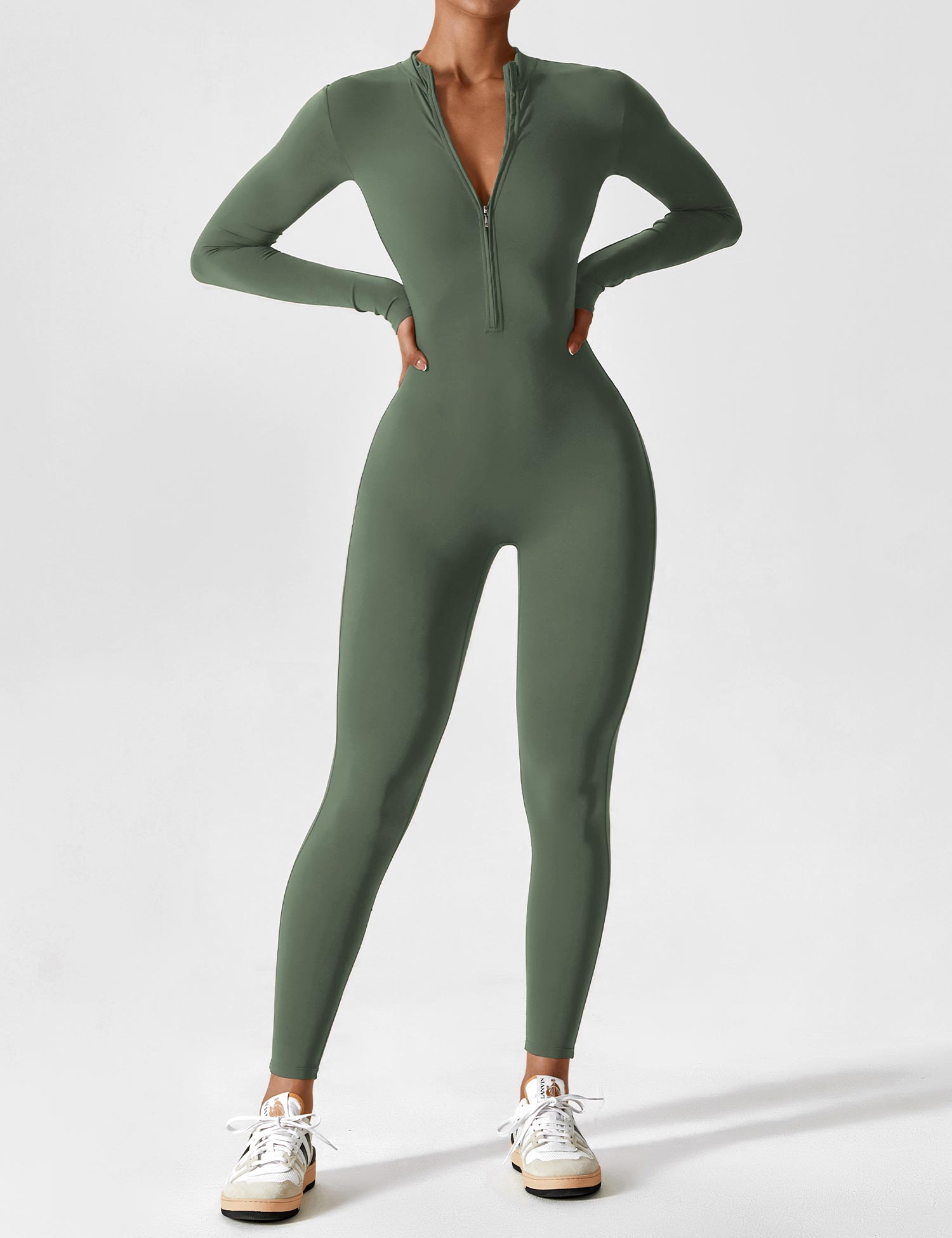 Women's Figure-Hugging Zip Athletic Jumpsuit