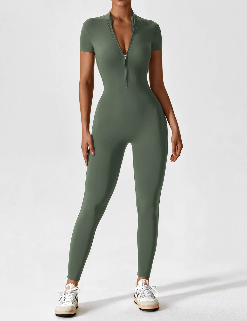 Women's Figure-Hugging Zip Athletic Jumpsuit