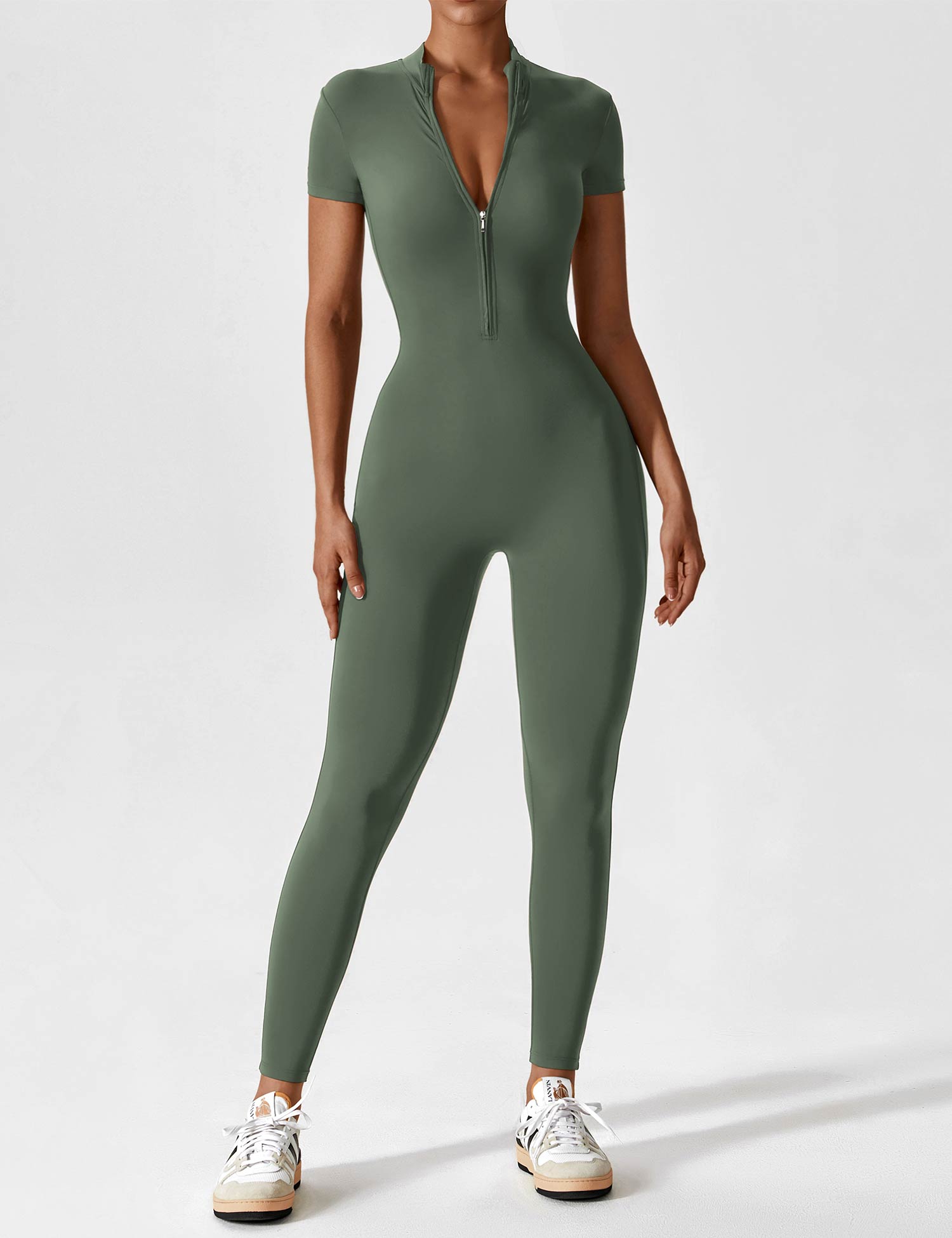 Women's Figure-Hugging Zip Athletic Jumpsuit