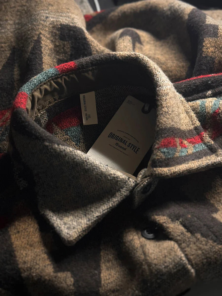 Men's Oversized Flannel Overshirt with Aztec Geometric Print
