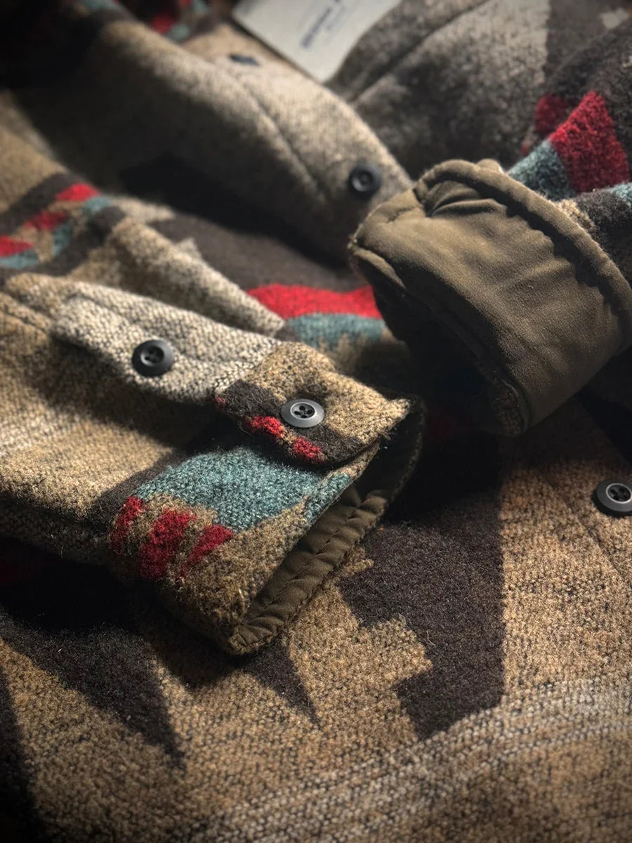 Men's Oversized Flannel Overshirt with Aztec Geometric Print