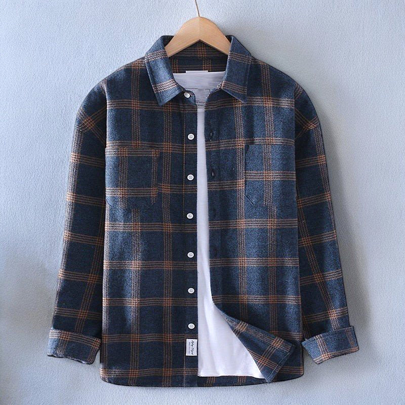 Men's Plaid Check Shirt with Rayon Blend and Classic Collar
