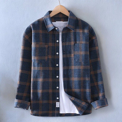 Men's Plaid Check Shirt with Rayon Blend and Classic Collar