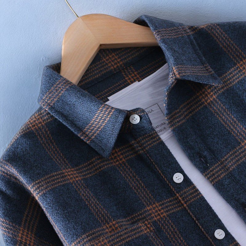 Men's Plaid Check Shirt with Rayon Blend and Classic Collar