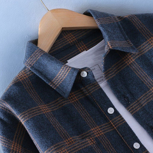 Men's Plaid Check Shirt with Rayon Blend and Classic Collar