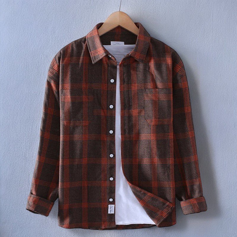 Men's Plaid Check Shirt with Rayon Blend and Classic Collar