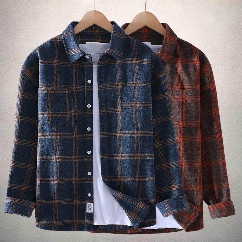 Men's Plaid Check Shirt with Rayon Blend and Classic Collar