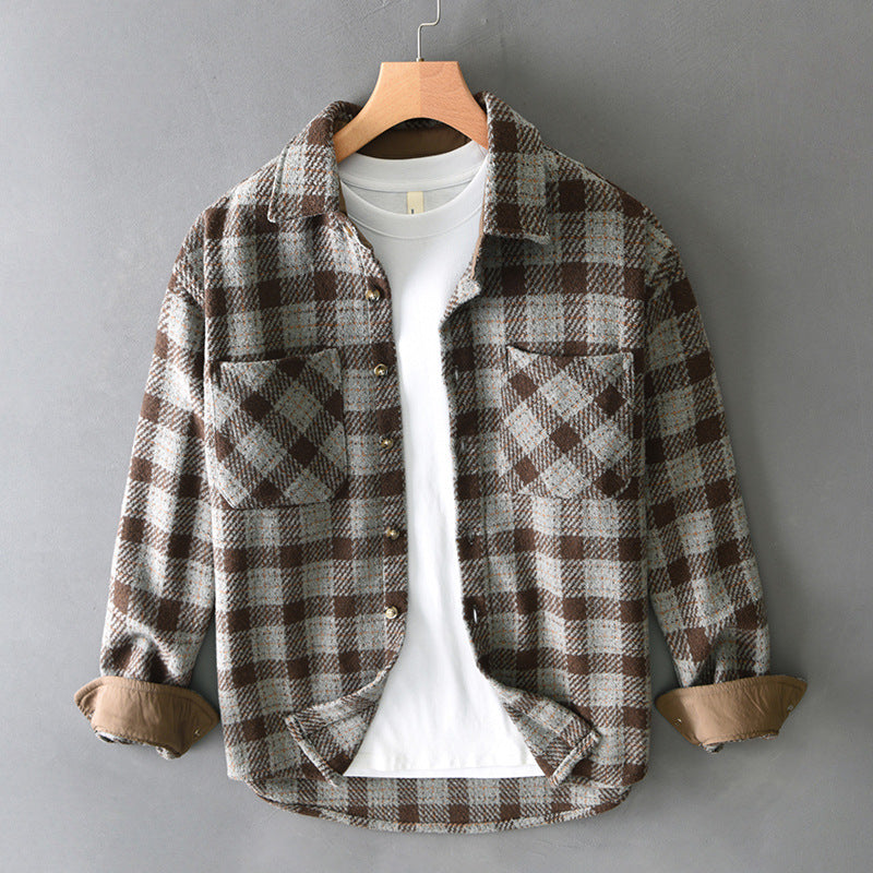 Men's Plaid Wool-Blend Flannel Shirt with Chest Pockets