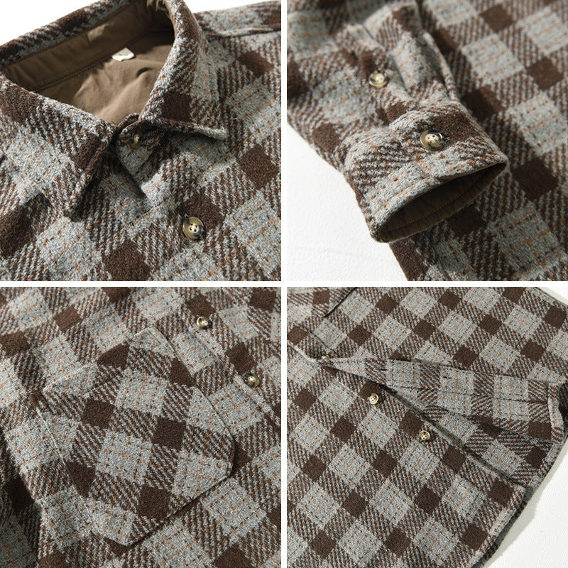 Men's Plaid Wool-Blend Flannel Shirt with Chest Pockets