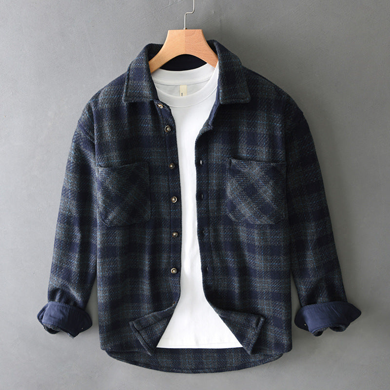 Men's Plaid Wool-Blend Flannel Shirt with Chest Pockets