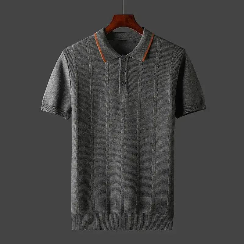 Men's Ribbed Polo Shirt with Contrast Collar, Short Sleeve