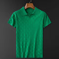 Men's Checkered Knit Polo Shirt with Basket Weave Texture