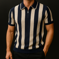 Men's Striped Polo Shirt with Quarter-Zip and Short Sleeves