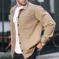 Men's Waffle Knit Long Sleeve Shirt with Button Placket