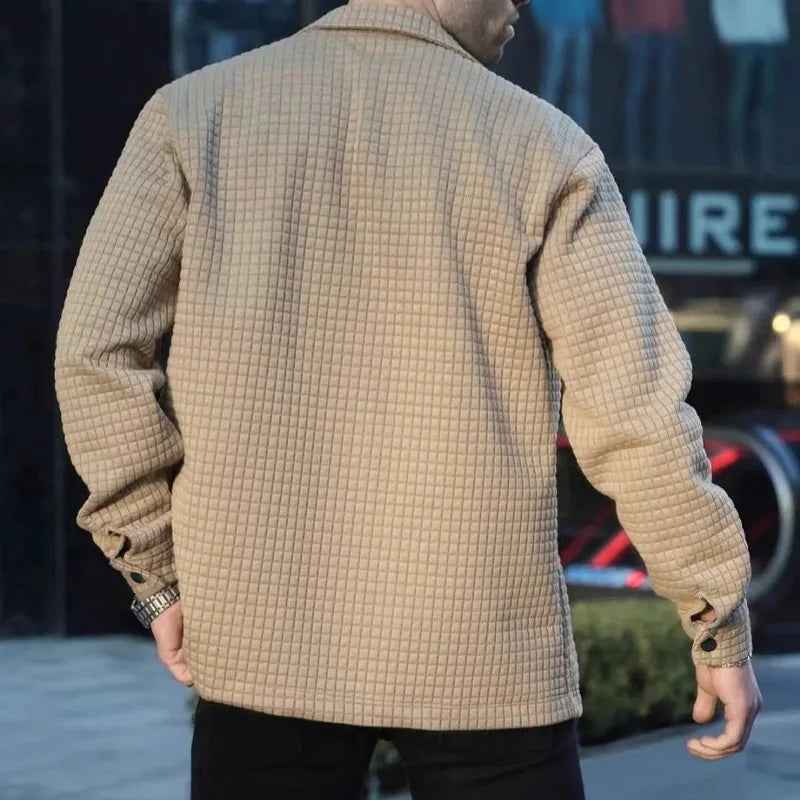 Men's Waffle Knit Long Sleeve Shirt with Button Placket