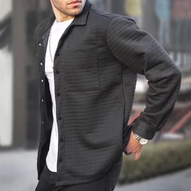 Men's Waffle Knit Long Sleeve Shirt with Button Placket
