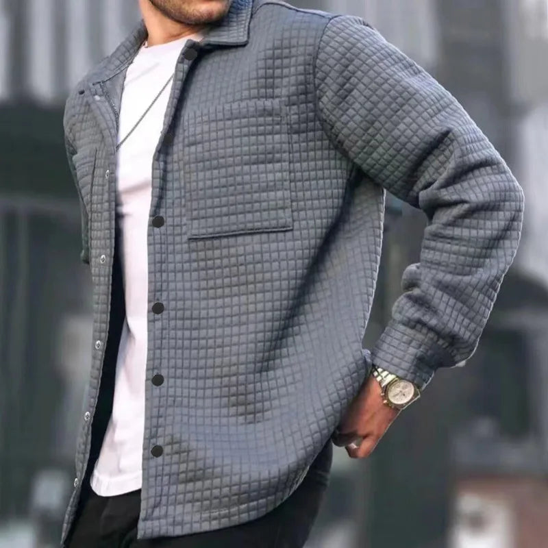 Men's Waffle Knit Long Sleeve Shirt with Button Placket
