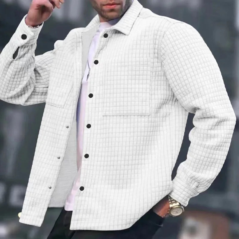 Men's Waffle Knit Long Sleeve Shirt with Button Placket