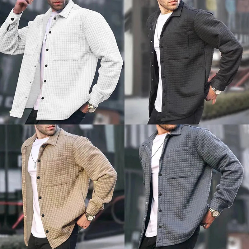 Men's Waffle Knit Long Sleeve Shirt with Button Placket
