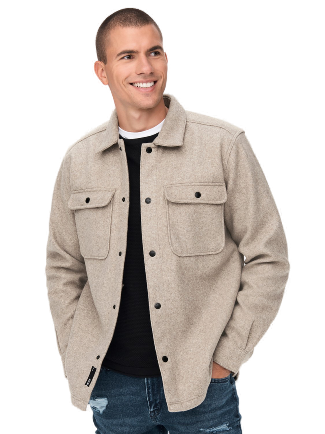 Men's Relaxed Fit Button-Down Overshirt with Chest Pockets