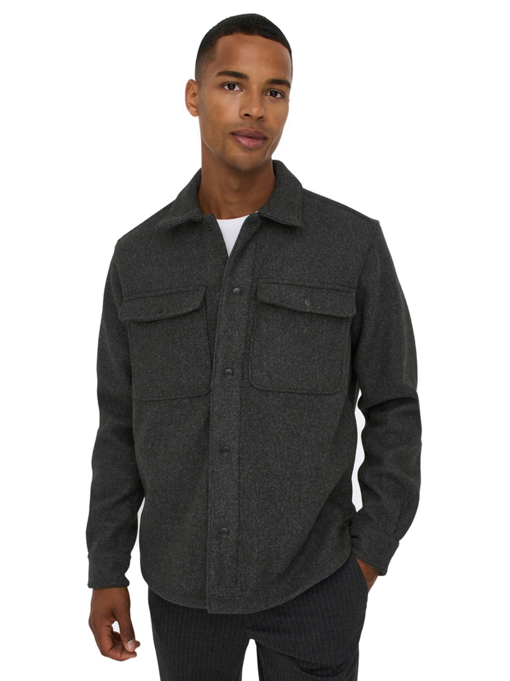 Men's Relaxed Fit Button-Down Overshirt with Chest Pockets