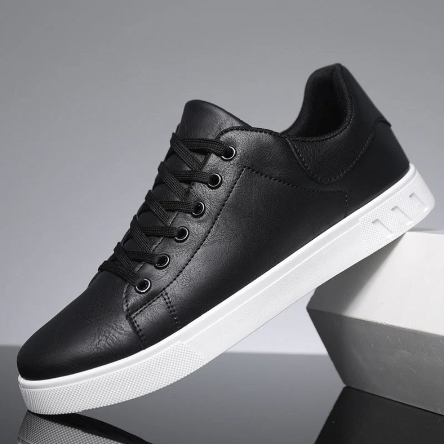 Men's Leather Lace-Up Sneakers with Cushioned Sole