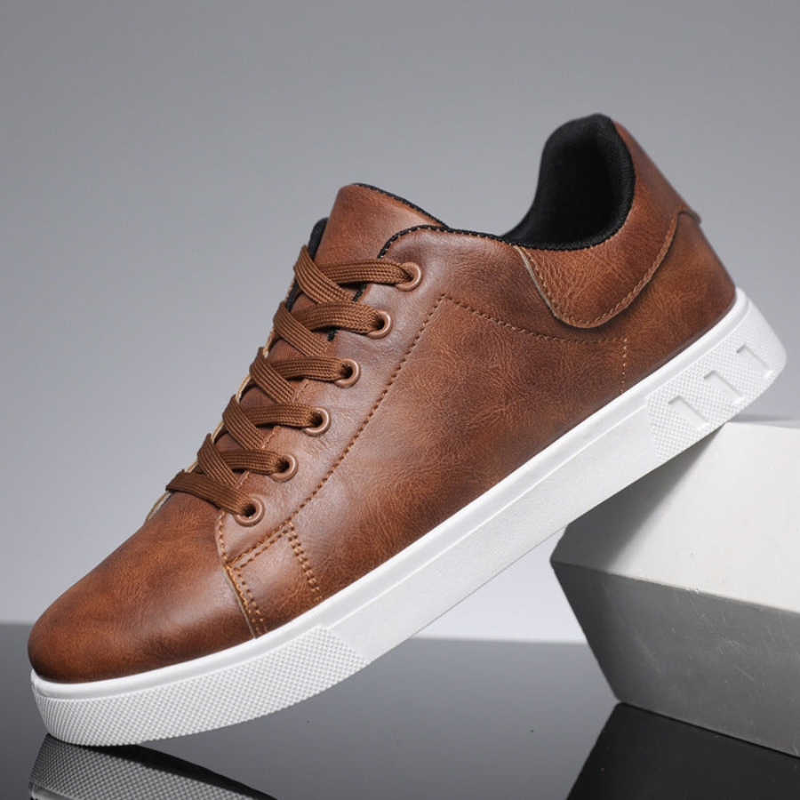 Men's Leather Lace-Up Sneakers with Cushioned Sole