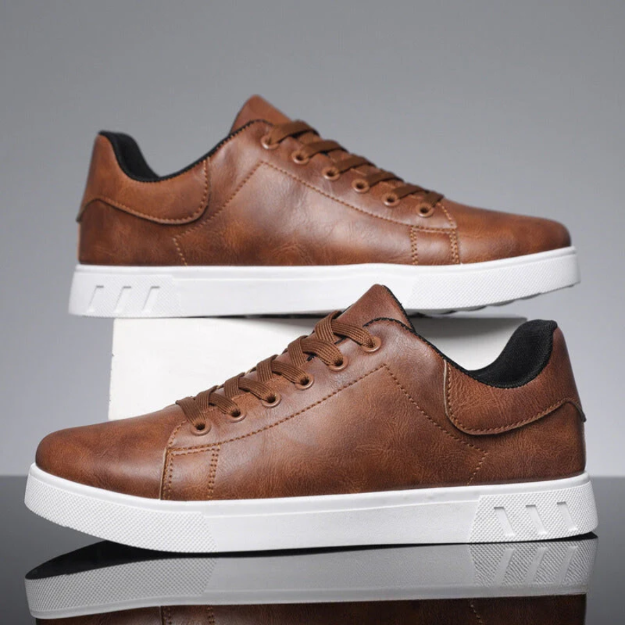 Men's Leather Lace-Up Sneakers with Cushioned Sole