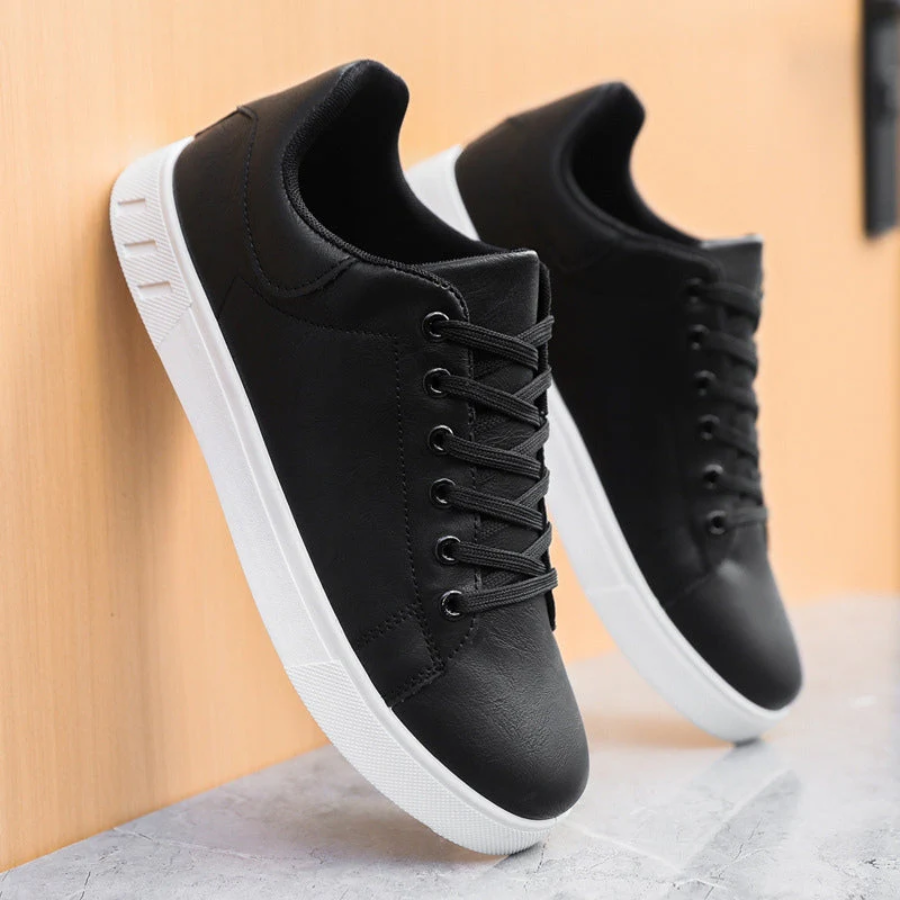Men's Leather Lace-Up Sneakers with Cushioned Sole