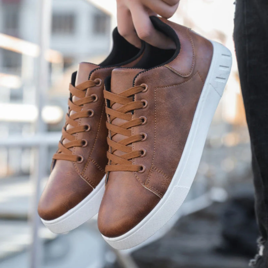 Men's Leather Lace-Up Sneakers with Cushioned Sole