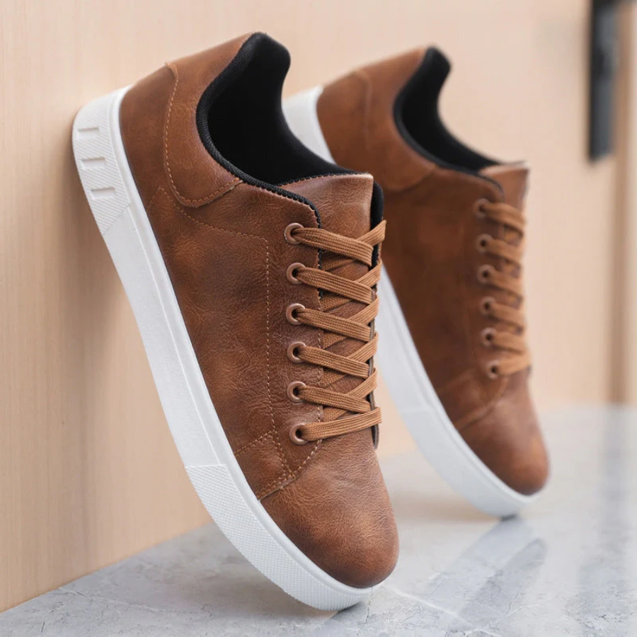 Men's Leather Lace-Up Sneakers with Cushioned Sole