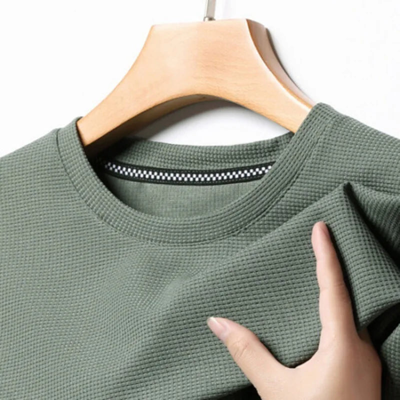 Men's Waffle Knit Crewneck T-Shirt with Short Sleeves, product view