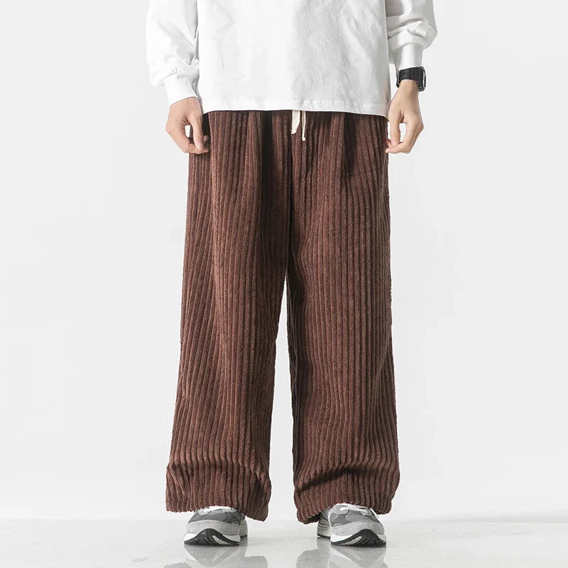 Men's relaxed wide-leg corduroy pants in coffee brown