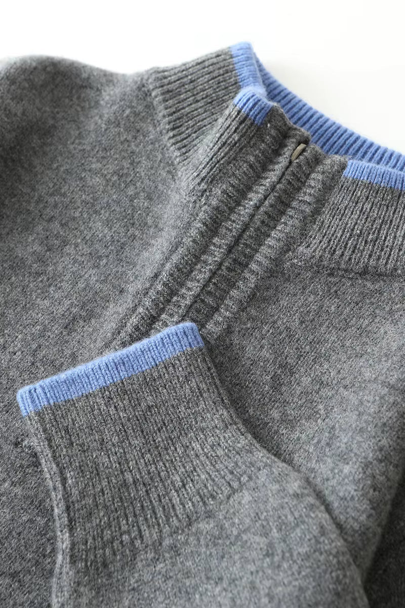 Men's Quarter-Zip Sweater with Contrast Trim Mock Neck, product view