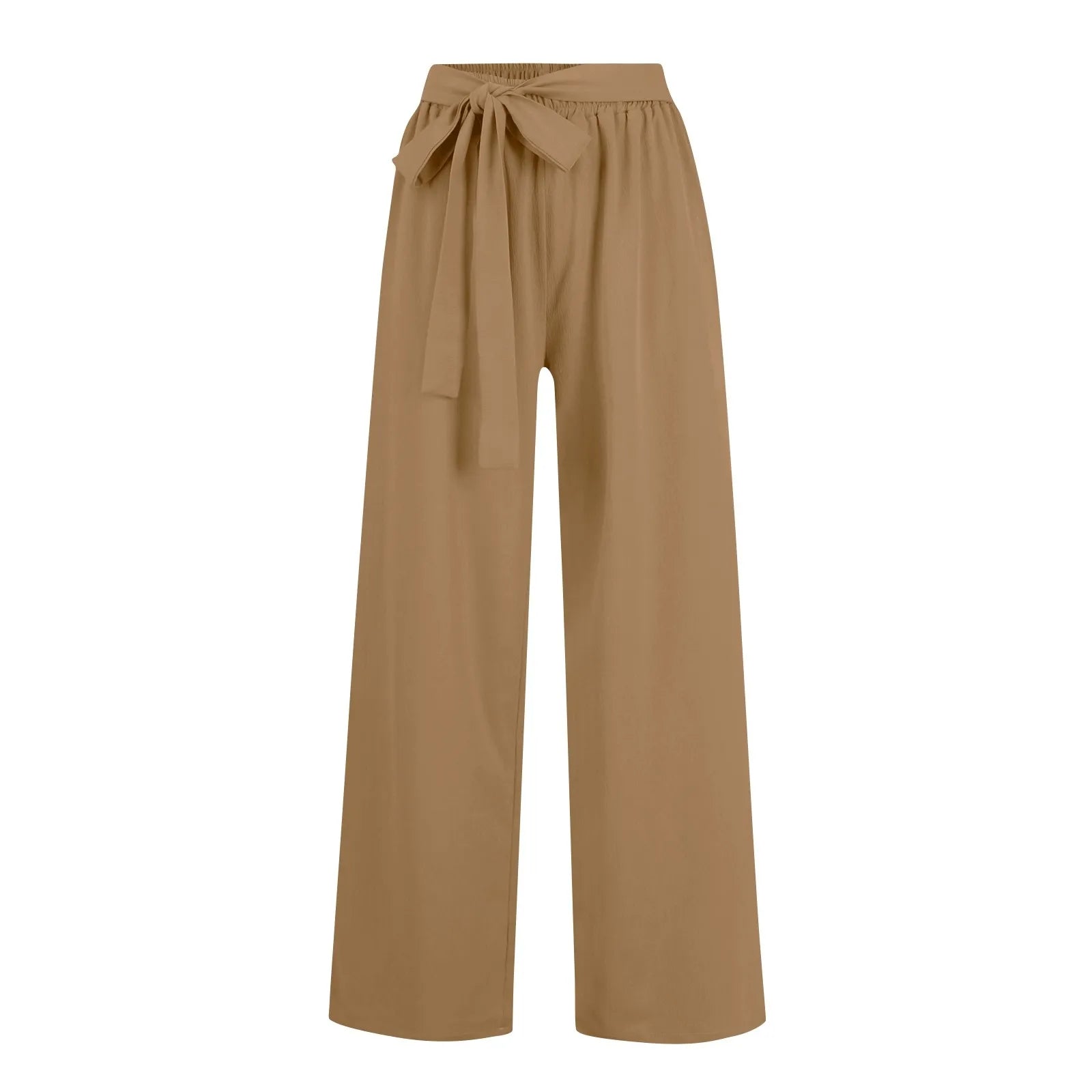 Brown tie-front wide-leg palazzo pants, flat product view