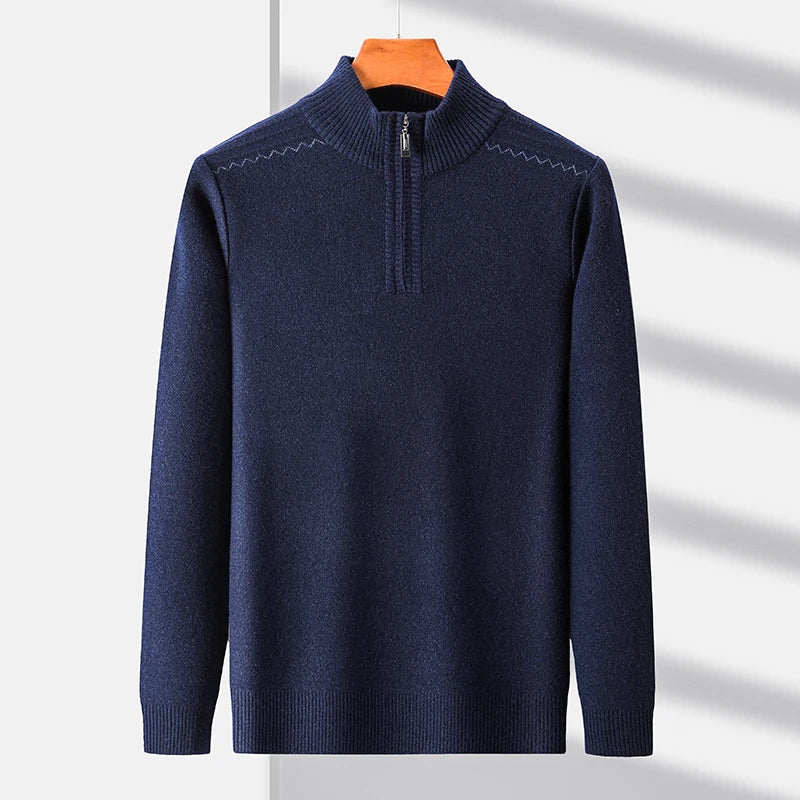 Men's Quarter-Zip Sweater with Ribbed Stand Collar, product view