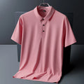Men's short sleeve polo shirt in pink with classic collar and three-button placket