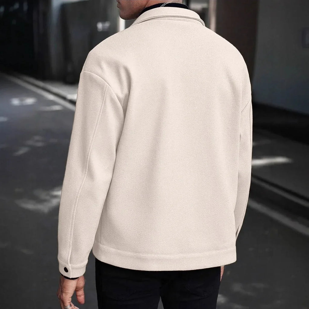 Back view of men's white trucker jacket