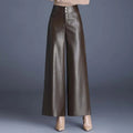 Women's high-rise cropped wide-leg leather-look pants in coffee brown